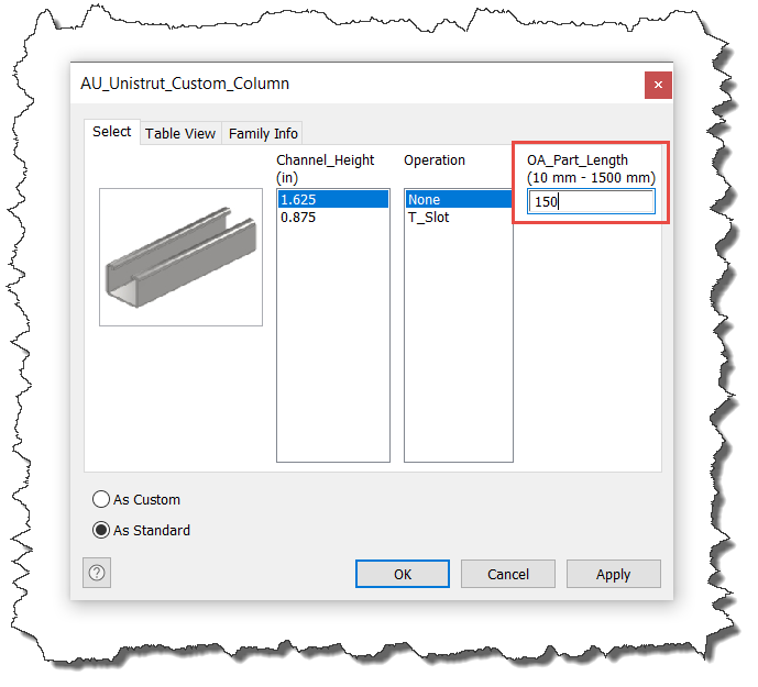 Inventor Tutorial How to Publish Content Center Families with Numeric
